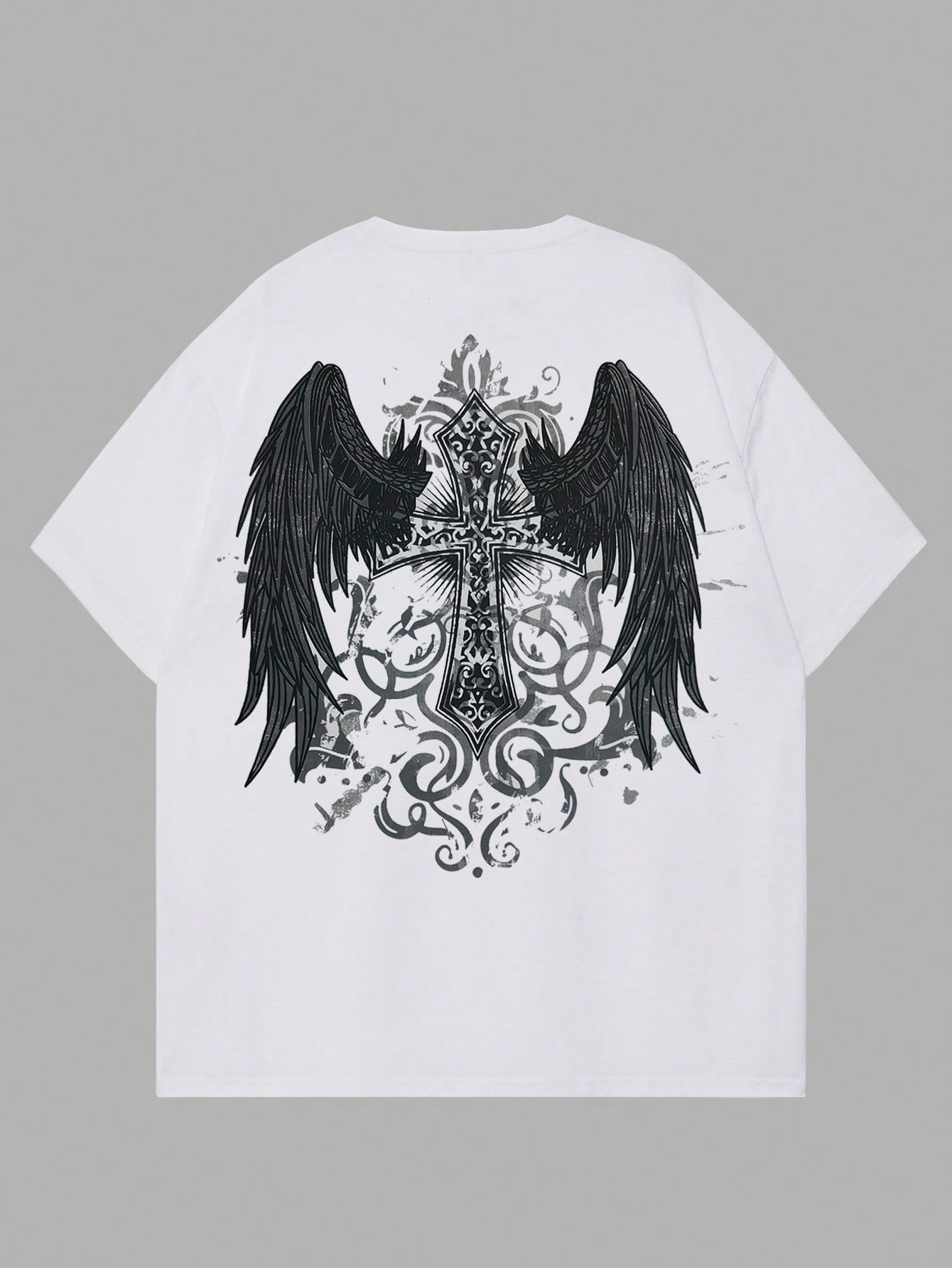 цена ROMWE Goth Мужская футболка с принтом снежинки и крестом для повседневной жизни, белый