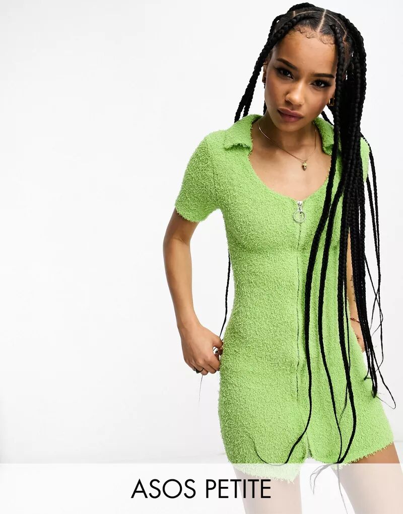 Светло-зеленое платье мини с молнией из фактурной пряжи ASOS DESIGN Petite