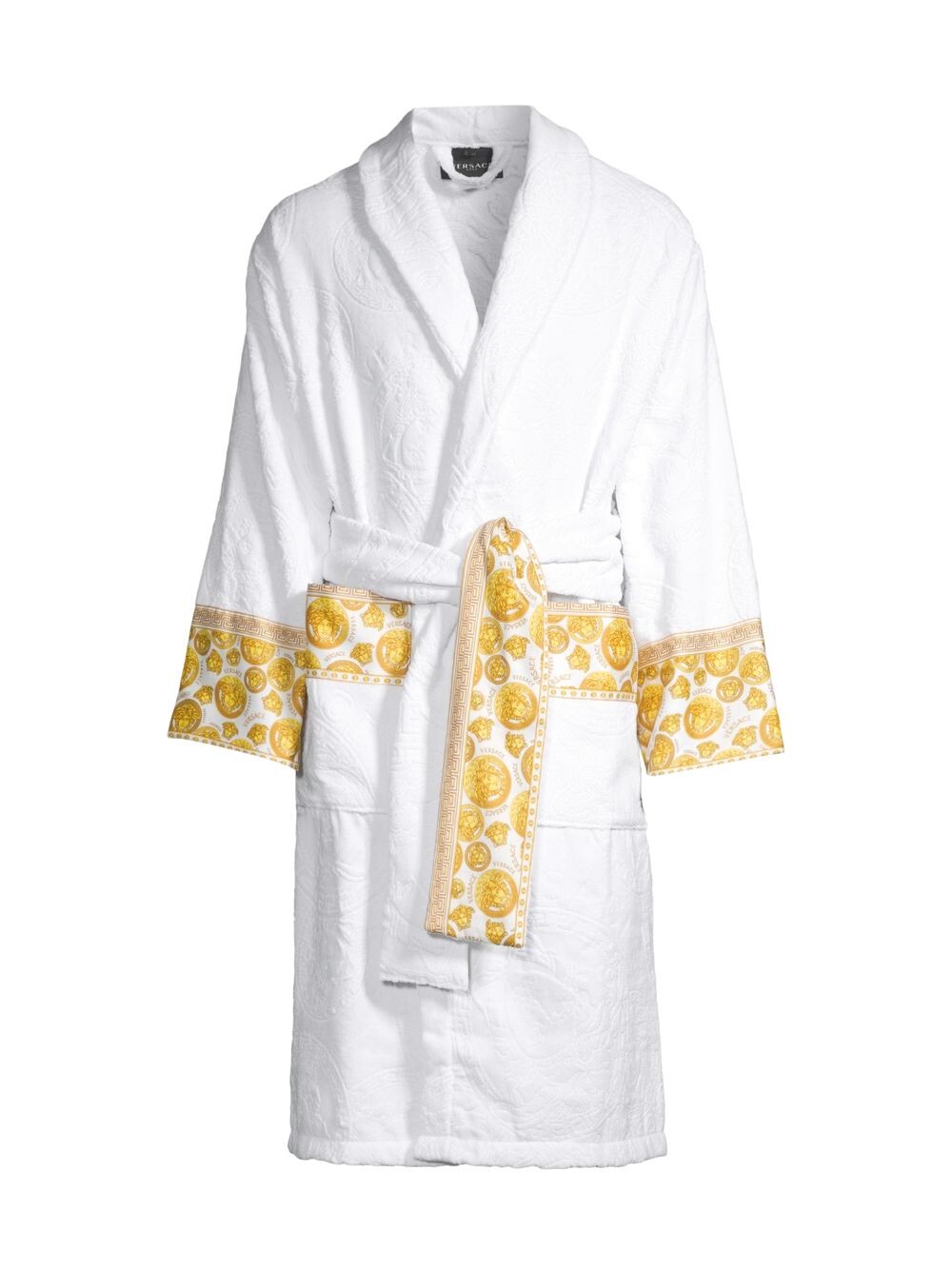 

Хлопковый банный халат с логотипом Versace, белый