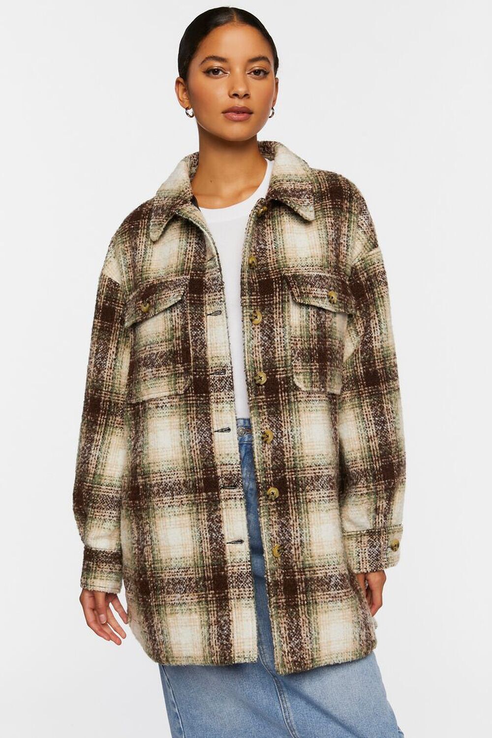 

Клетчатая куртка High-Low Forever 21, оливковый, Зеленый