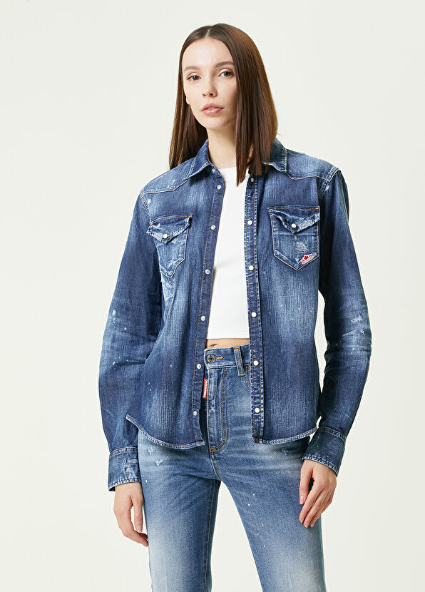 

Синяя джинсовая рубашка с бахромой Dsquared2