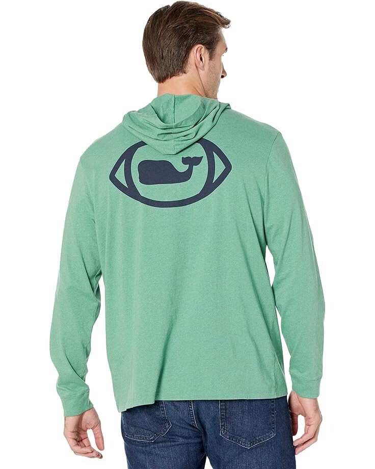 

Футболка Vineyard Vines Long Sleeve Football Whale Dot Hoodie Tee, цвет Green Heather