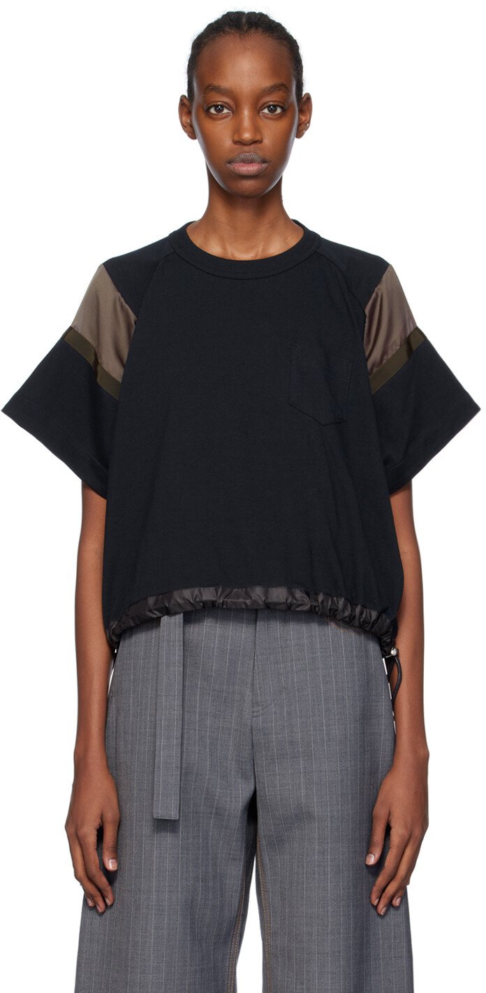 

Темно-синяя футболка со вставками Sacai, цвет Navy