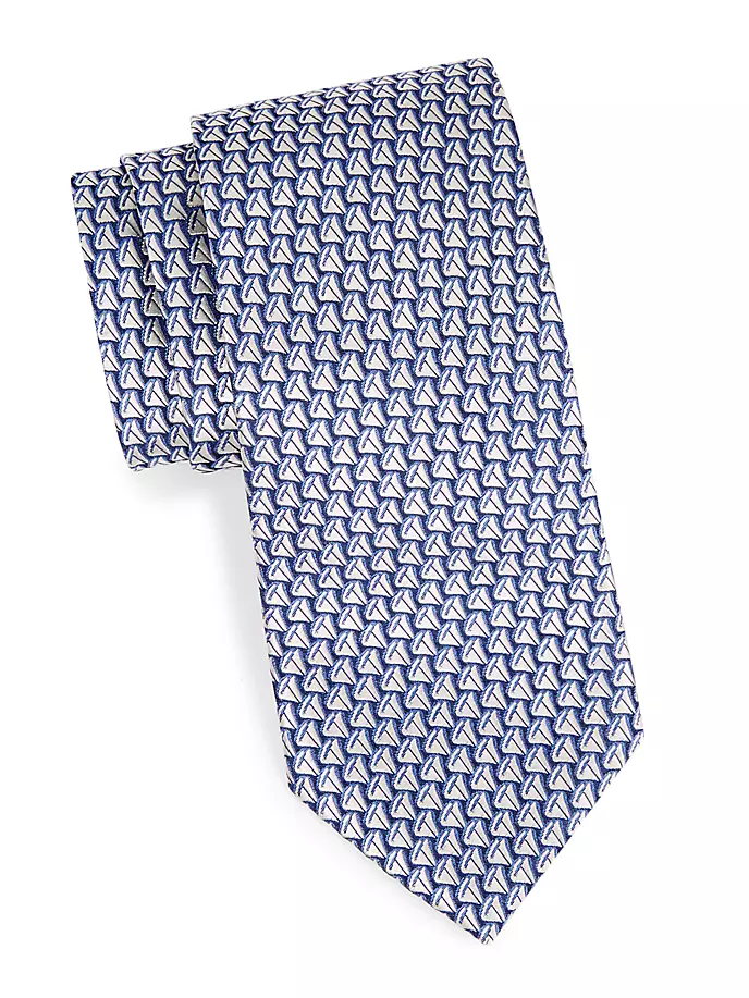 

Шелковый жаккардовый галстук «Парусник» Charvet, цвет blue silver