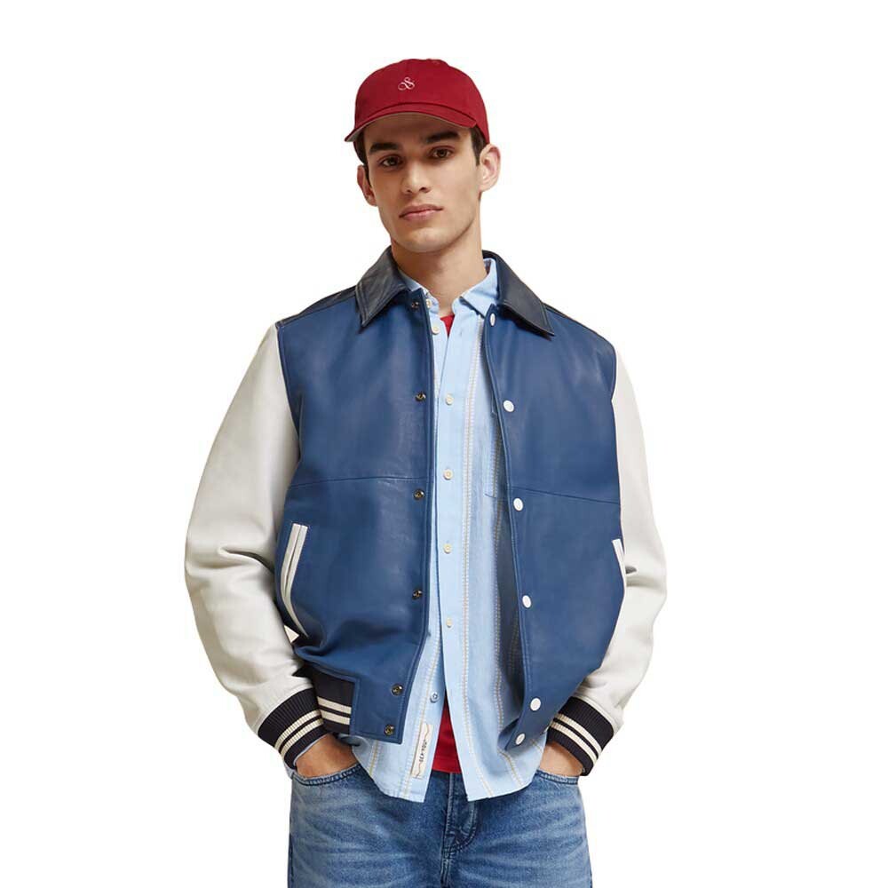 

Куртка Scotch & Soda Colour Block Leather Bomber, синий