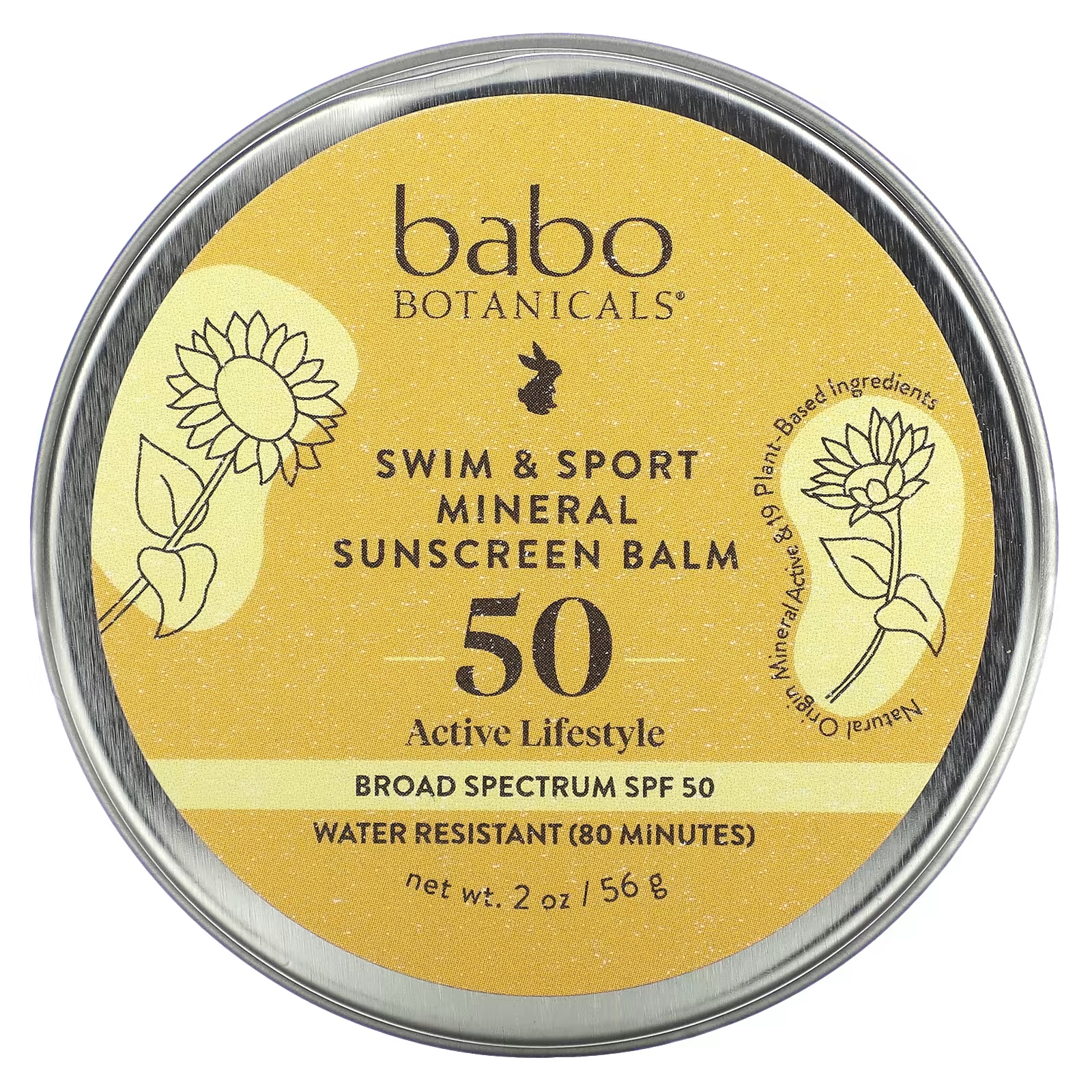 Минеральный солнцезащитный бальзам Babo Botanicals SPF 50, для плавания и спорта, без запаха, 56 гр.