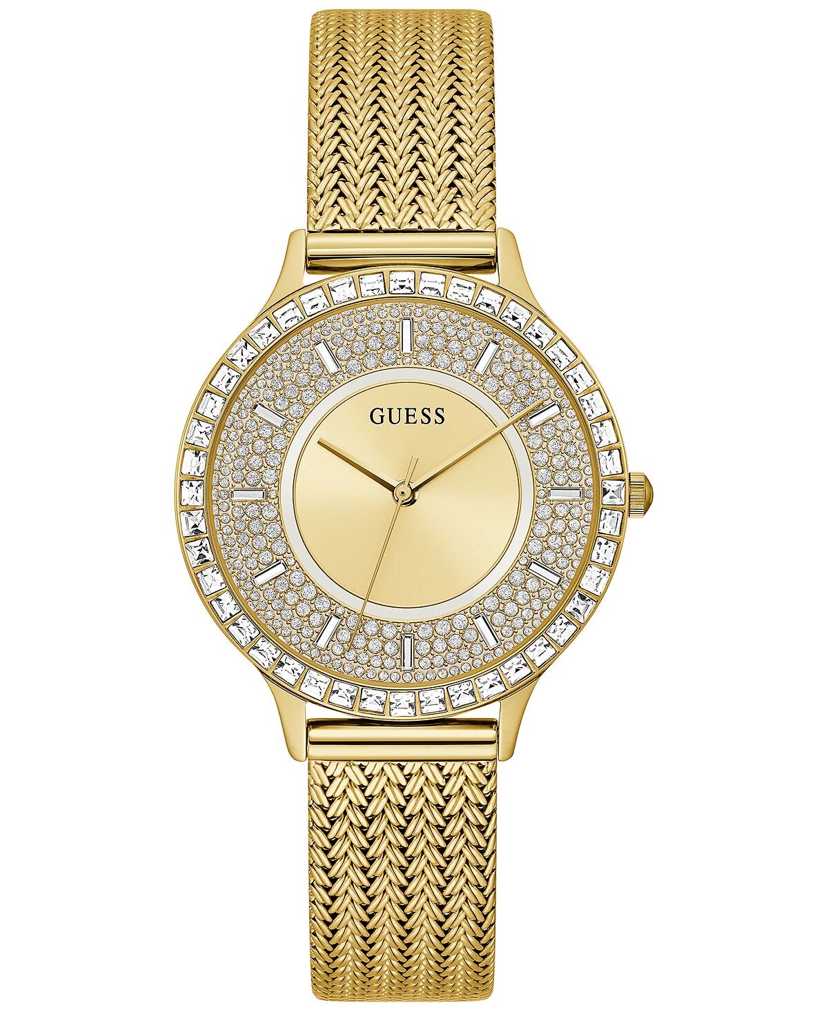 

Женские золотистые часы-браслет из нержавеющей стали с сеткой, 38 мм GUESS, золотой