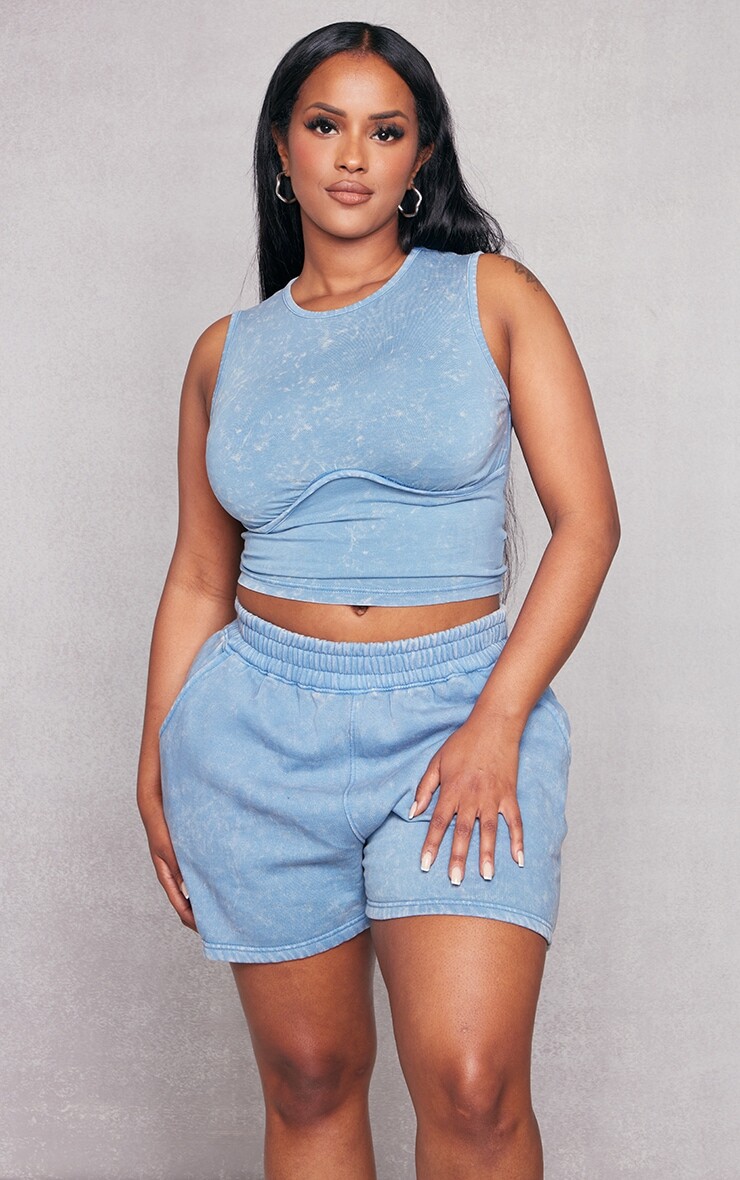 

PrettyLittleThing Укороченный топ-борцовка синего цвета со швом под грудью