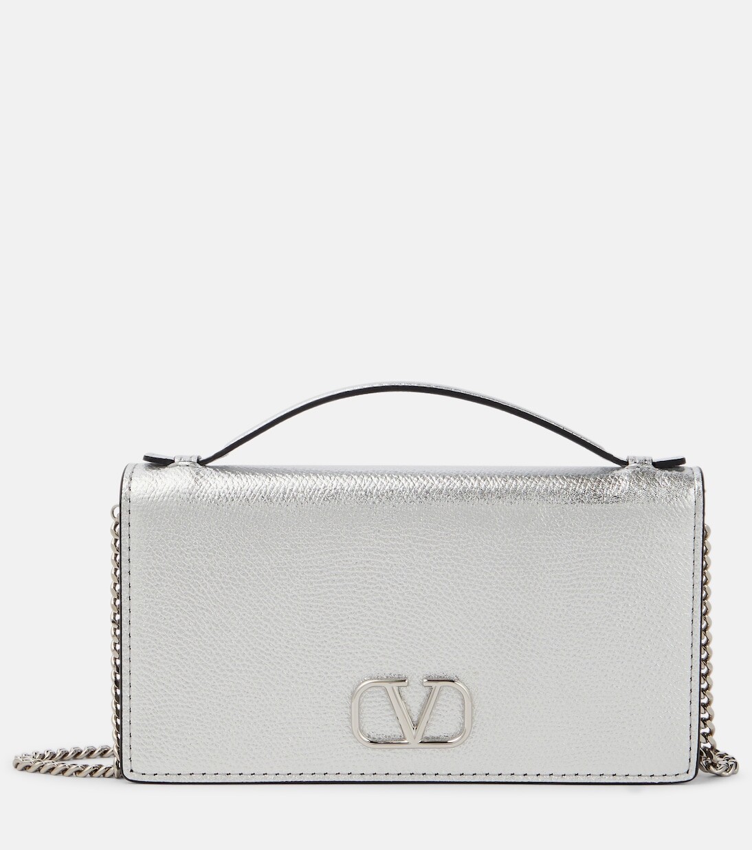 

Мини-кожаный кошелек vlogo signature на цепочке Valentino Garavani, серебряный