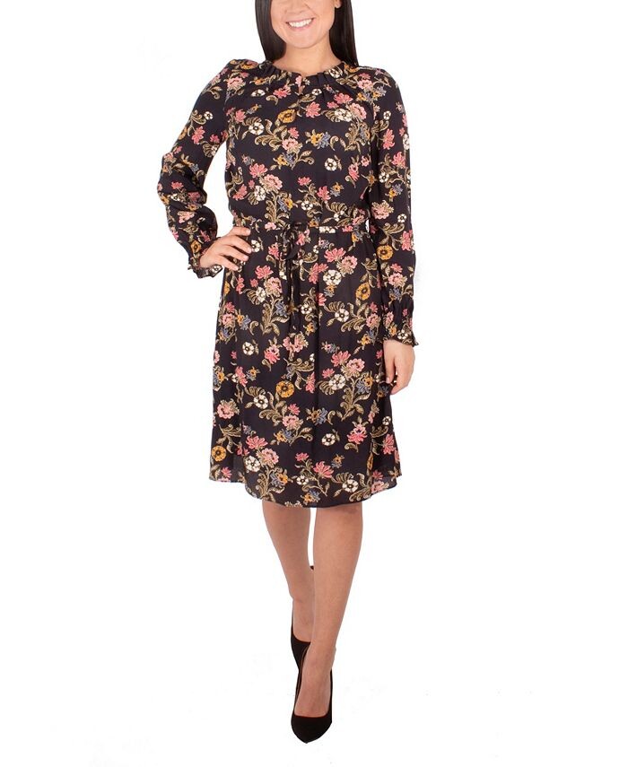 

Миниатюрное платье со складками и длинными рукавами NY Collection, мультиколор