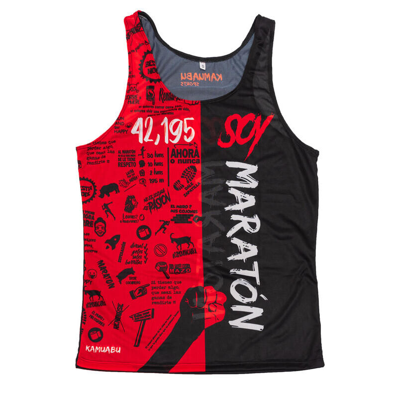 

МУЖСКАЯ ФУТБОЛКА ДЛЯ БЕГА #SOYMARATON — майка Kamuabu красно-черная