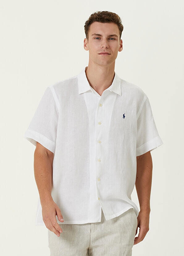 

Белая льняная рубашка с коротким рукавом Polo Ralph Lauren