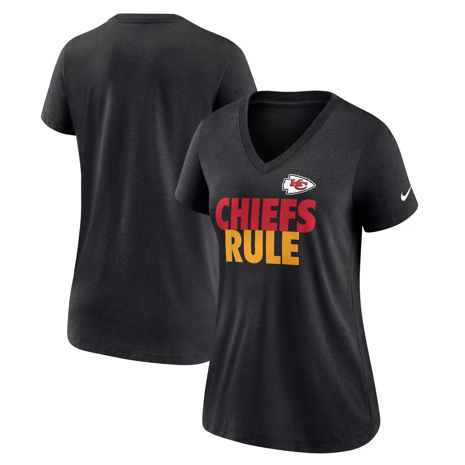 

Черная женская футболка Nike Kansas City Chiefs Hometown Collection Tri-Blend с v-образным вырезом Nike, Черный