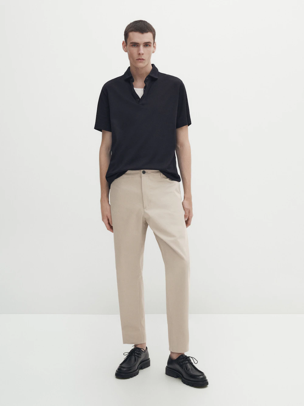 

Рубашка поло из газового хлопка с коротким рукавом Massimo Dutti, синий