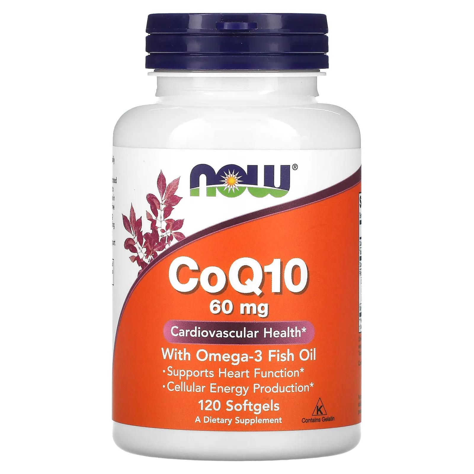 Now Foods CoQ10 with Omega-3 Fish Oil 60 mg 120 Softgels coq10 100mg softgels ubiquinone geneticlab 60 порций