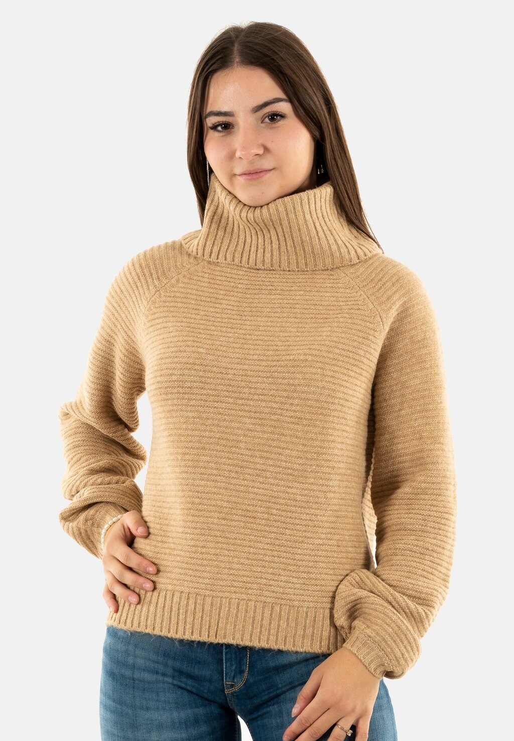 

Свитшот ONLY ONLALLIE LIFE COWLNECK, меланж с деталями ирландского крема
