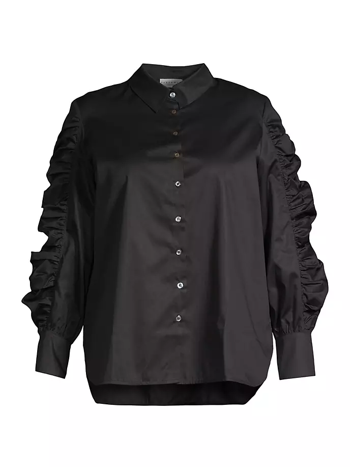 

Хлопковая рубашка на пуговицах размера плюс Juliana с оборками Harshman, Plus Size, черный