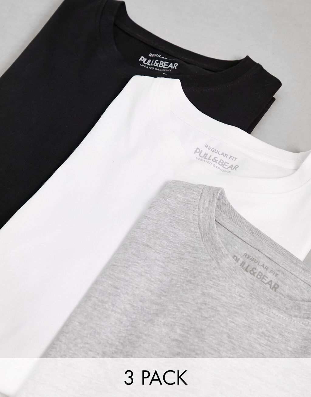 

Набор из трех базовых футболок Pull&Bear черного, белого и серого цветов, Черный