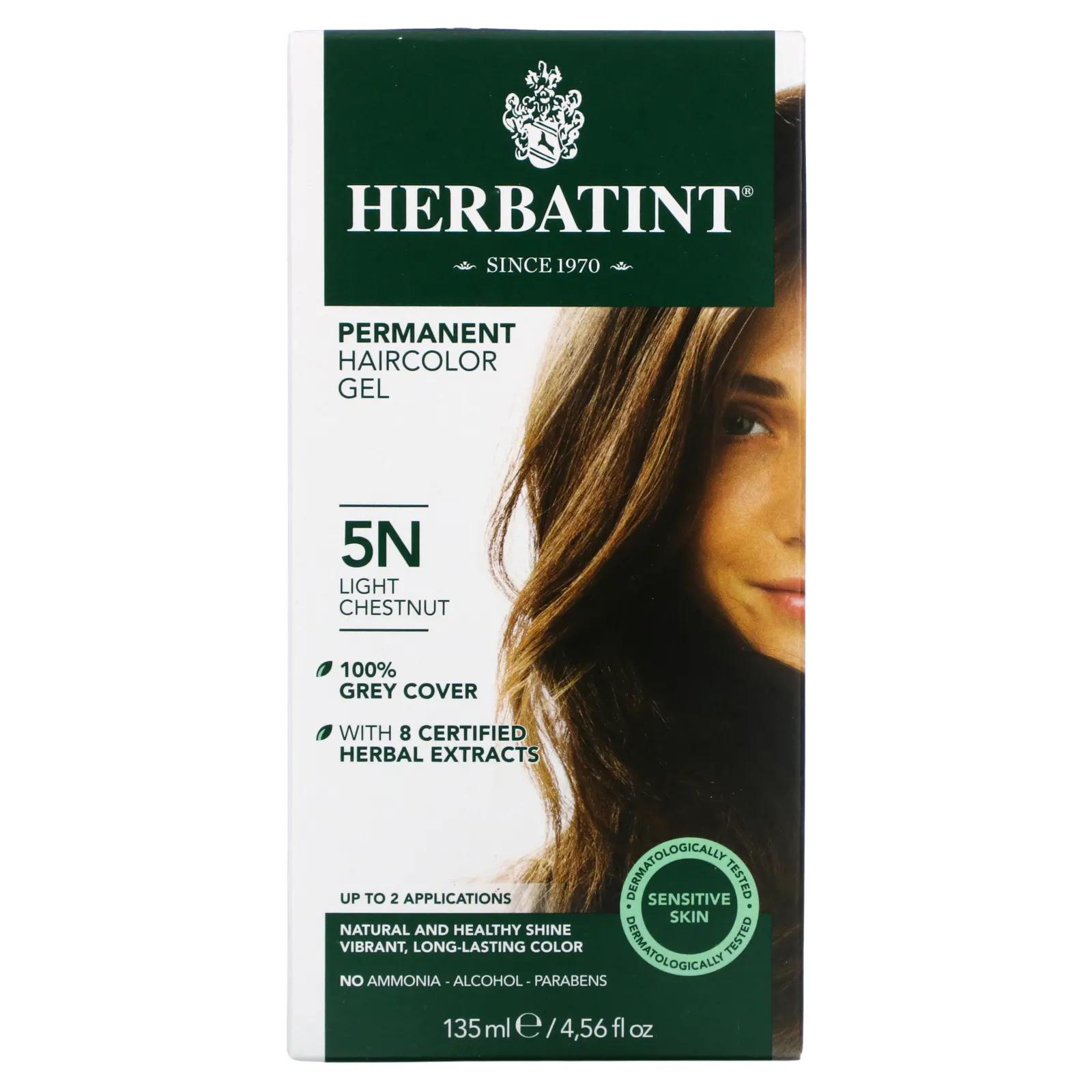 Herbatint Перманентная краска-гель для волос 5N светлый каштан 4,56 жидкой унции (135 мл) перманентная гель краска для волос herbatint 5m светлый махагони каштан 135 мл