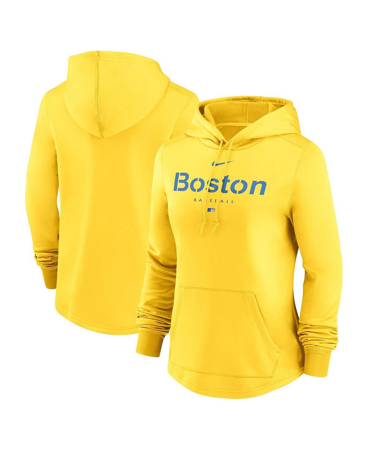 

Женский пуловер с капюшоном для тренировок перед игрой Boston Red Sox City Connect золотого цвета Nike, золотой