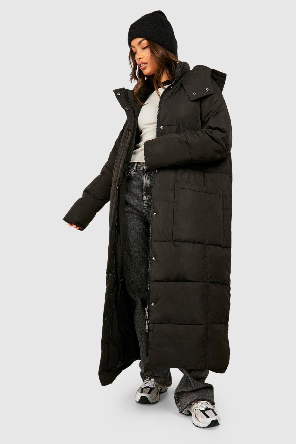 

Пуховик оверсайз макси boohoo, черный