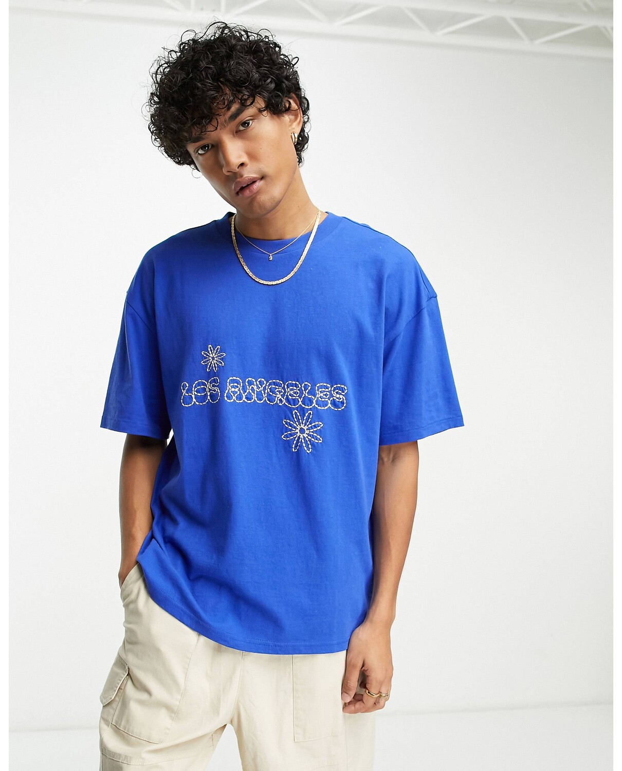 

Синяя футболка с квадратной строчкой PacSun, Синий