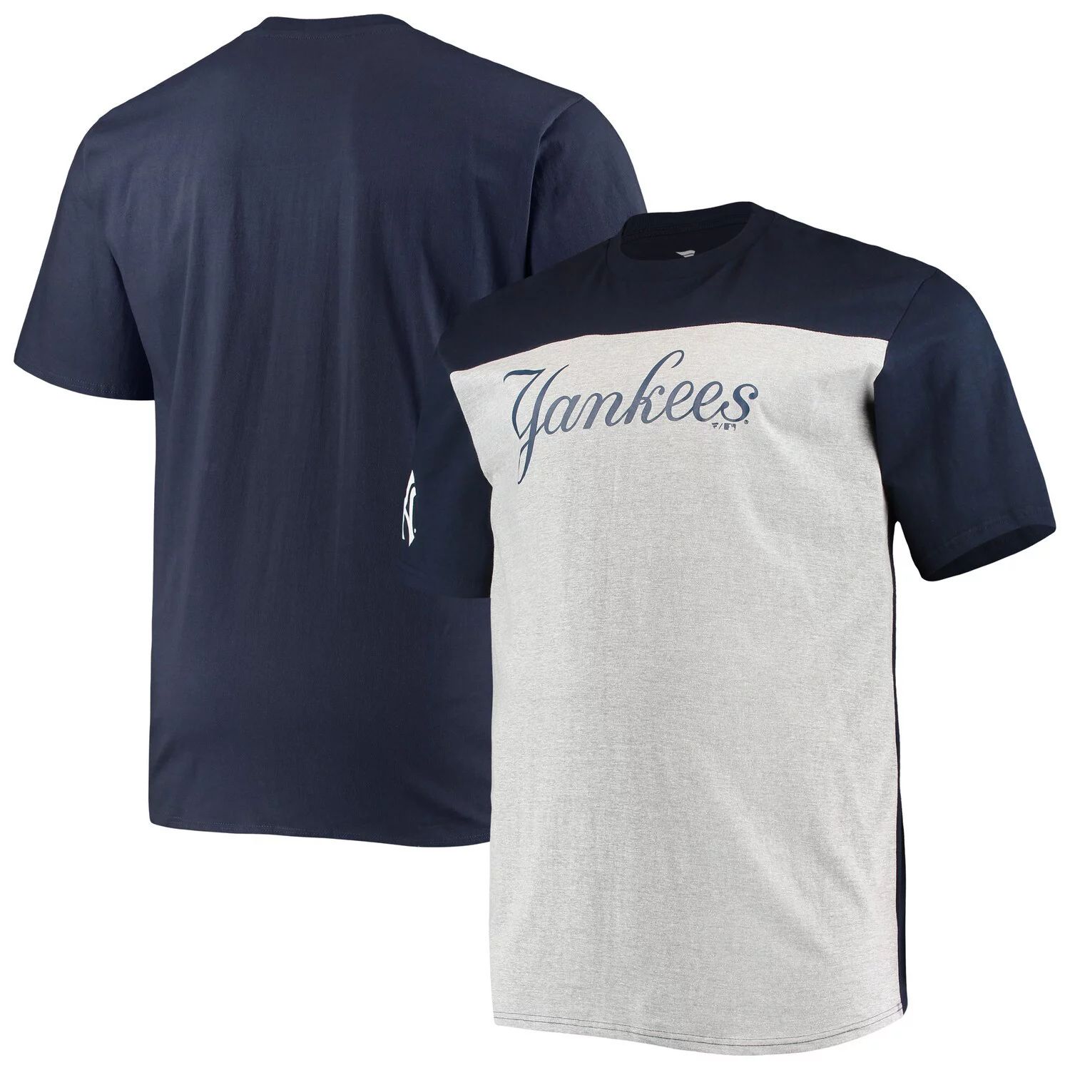 Мужская фирменная темно-синяя/серая футболка с цветными блоками New York Yankees Big & Tall Fanatics