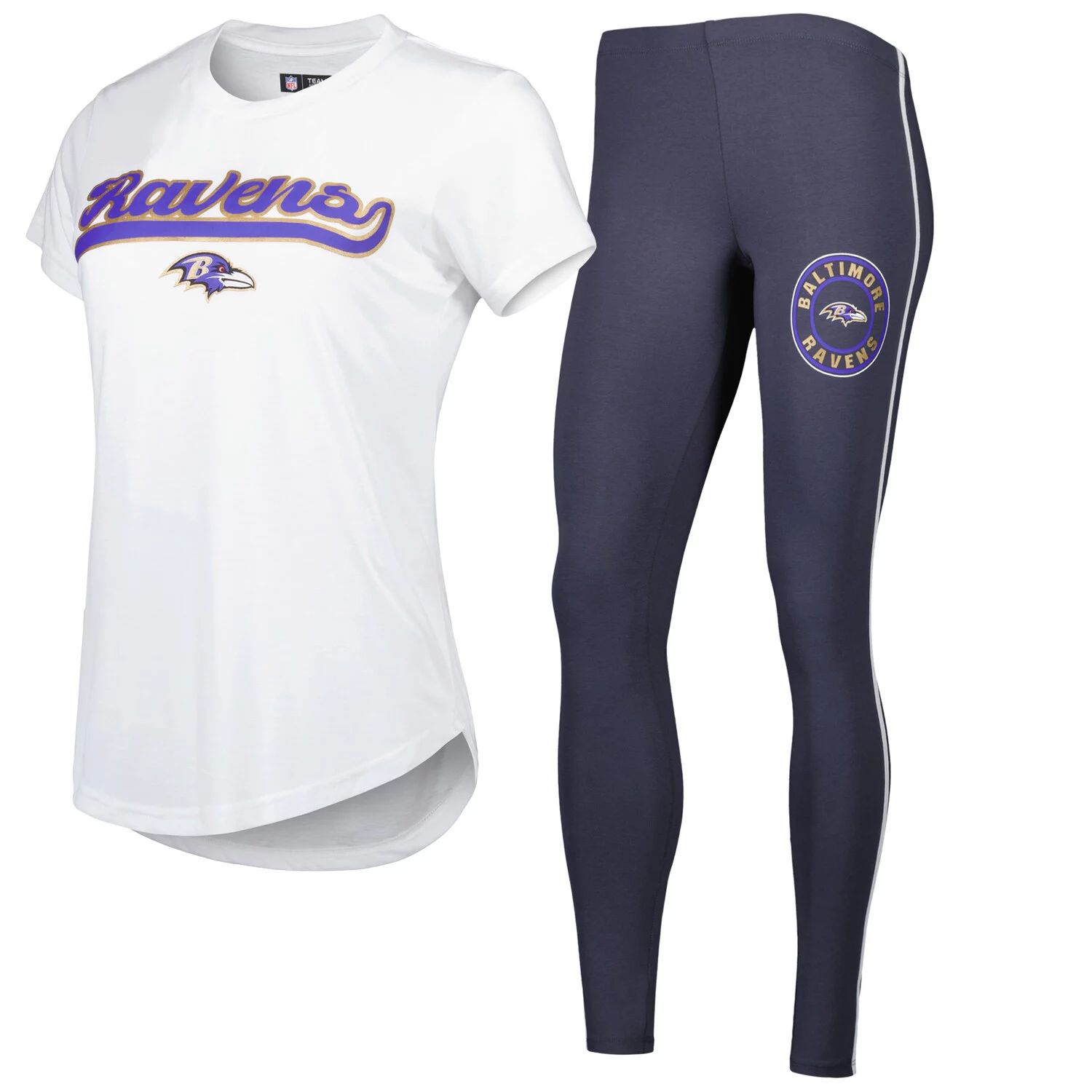 Женский комплект для сна с футболкой и леггинсами Concepts Sport, белый/темно-серый Baltimore Ravens Sonata