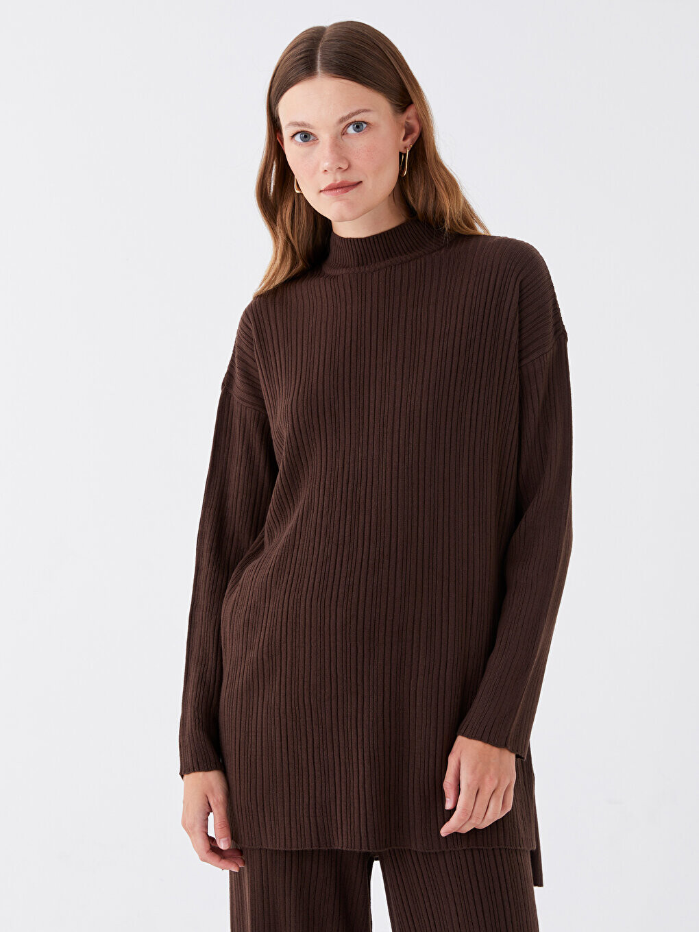

Полуводолазка, однотонная женская трикотажная туника с длинными рукавами LCW Modest, коричневый