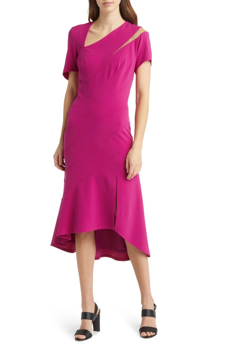 

Коктейльное платье миди из крепа с асимметричным вырезом TADASHI SHOJI