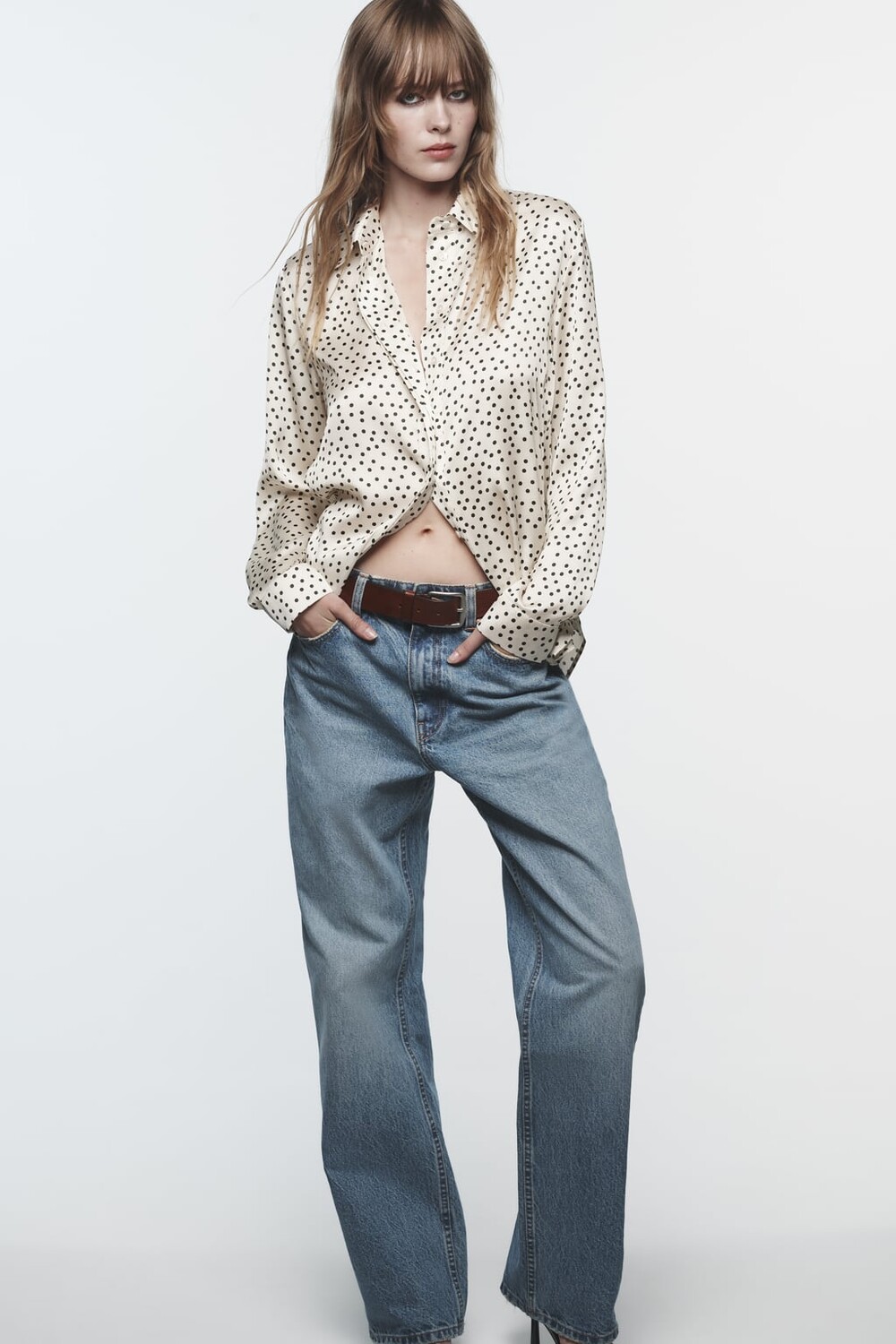 

Атласная рубашка в горое ZARA, экру