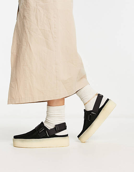 

Черные замшевые босоножки с ремешком на спине Clarks Originals Wallabee