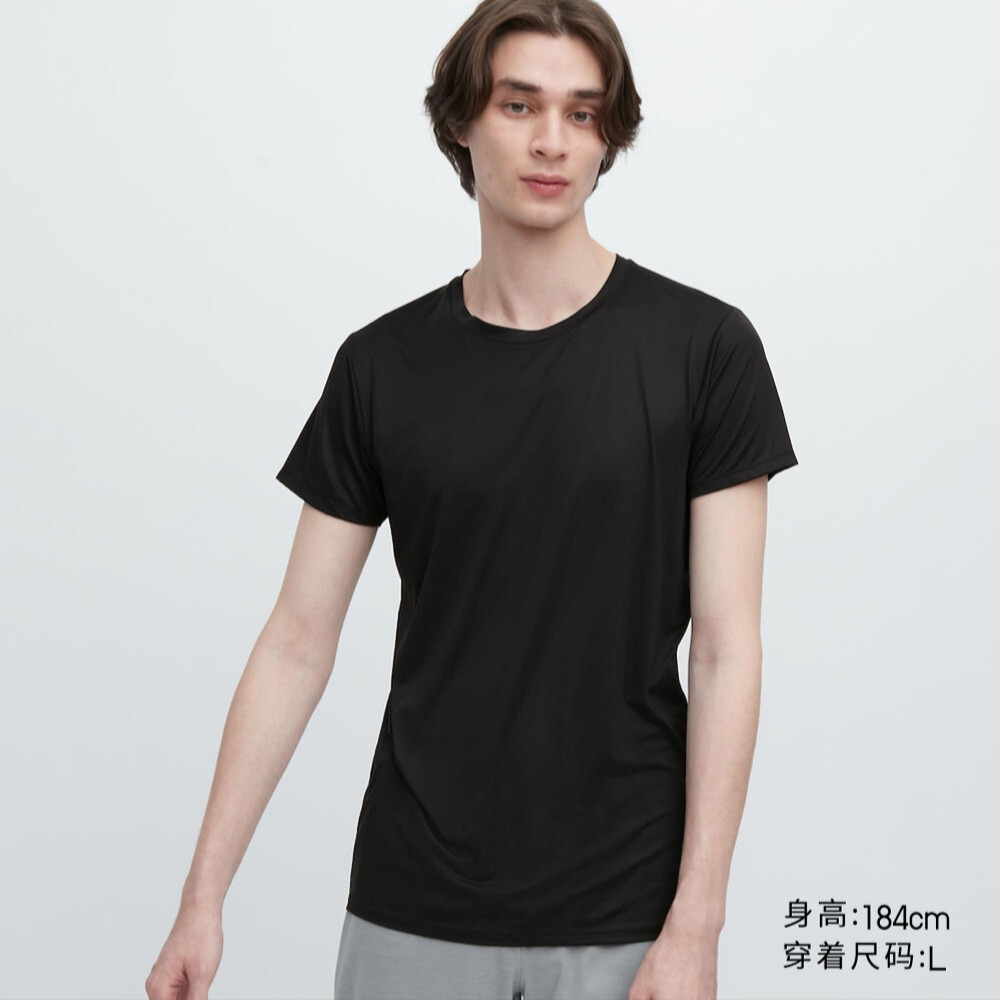 

Мужская футболка Uniqlo AIRism Round Neck с коротким рукавом, черный