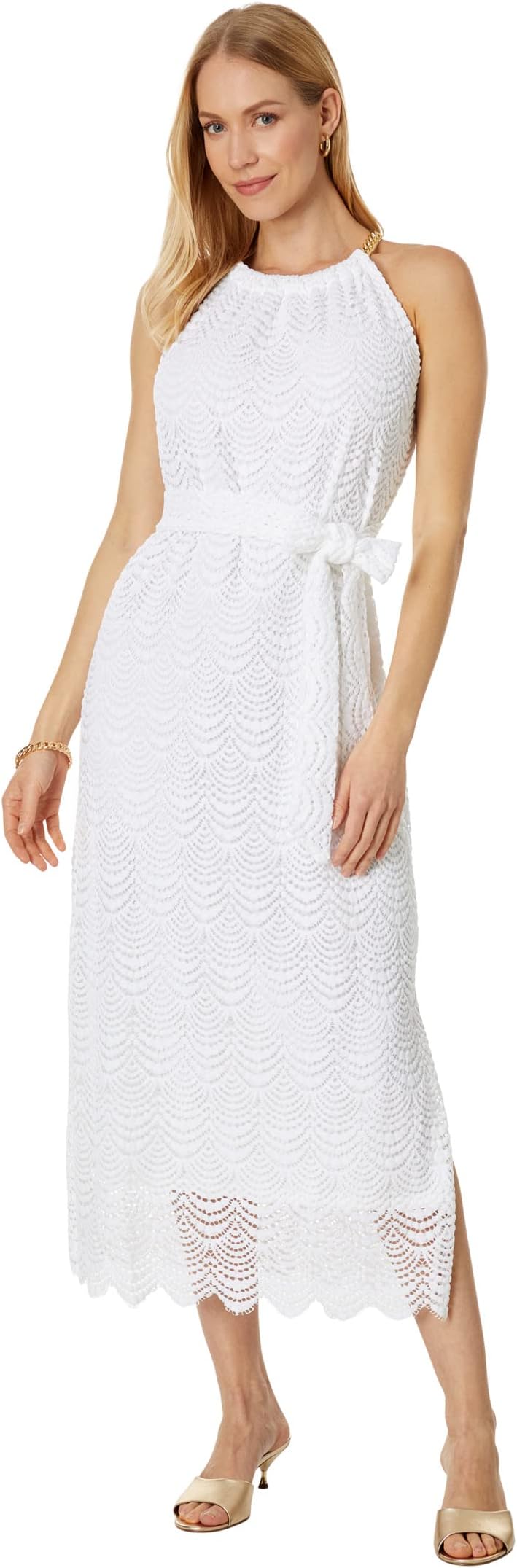 Кружевное платье миди Bingham Lilly Pulitzer, цвет Resort White Scalloped Shell Lace
