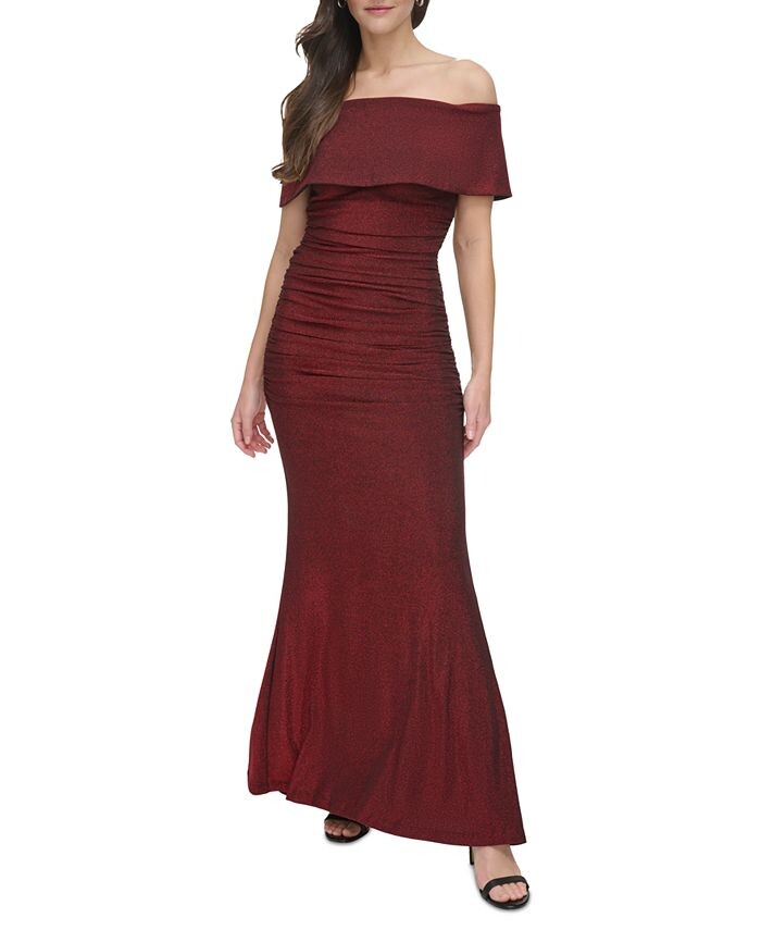 

Женское платье со рюшами и открытыми плечами Vince Camuto, красный