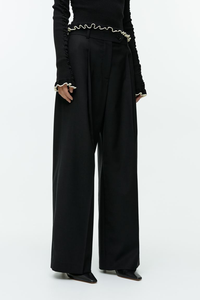 Широкие брюки из смесовой шерсти H&M, черный