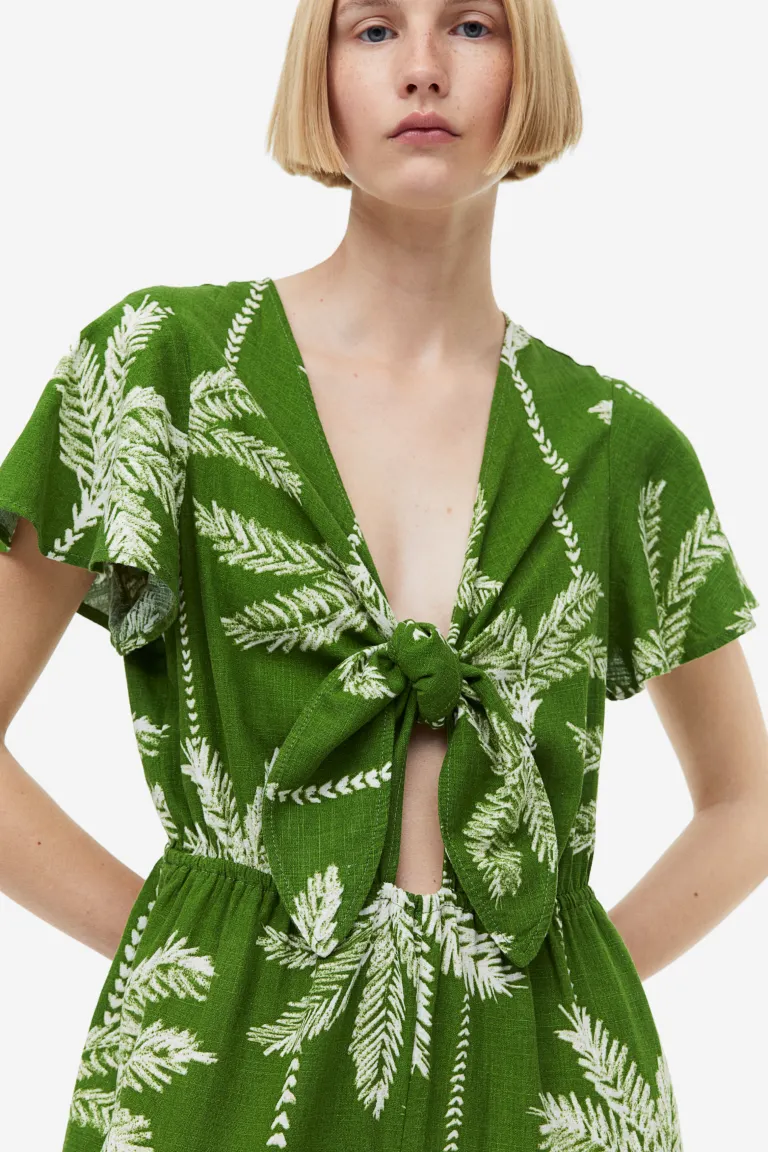Льняной комбинезон H&M, зеленый льняной шарф h