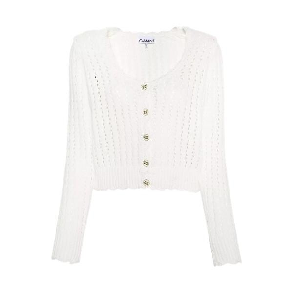 

Кардиган cardigan mit lochstrickmuster 151 bright white Ganni, белый