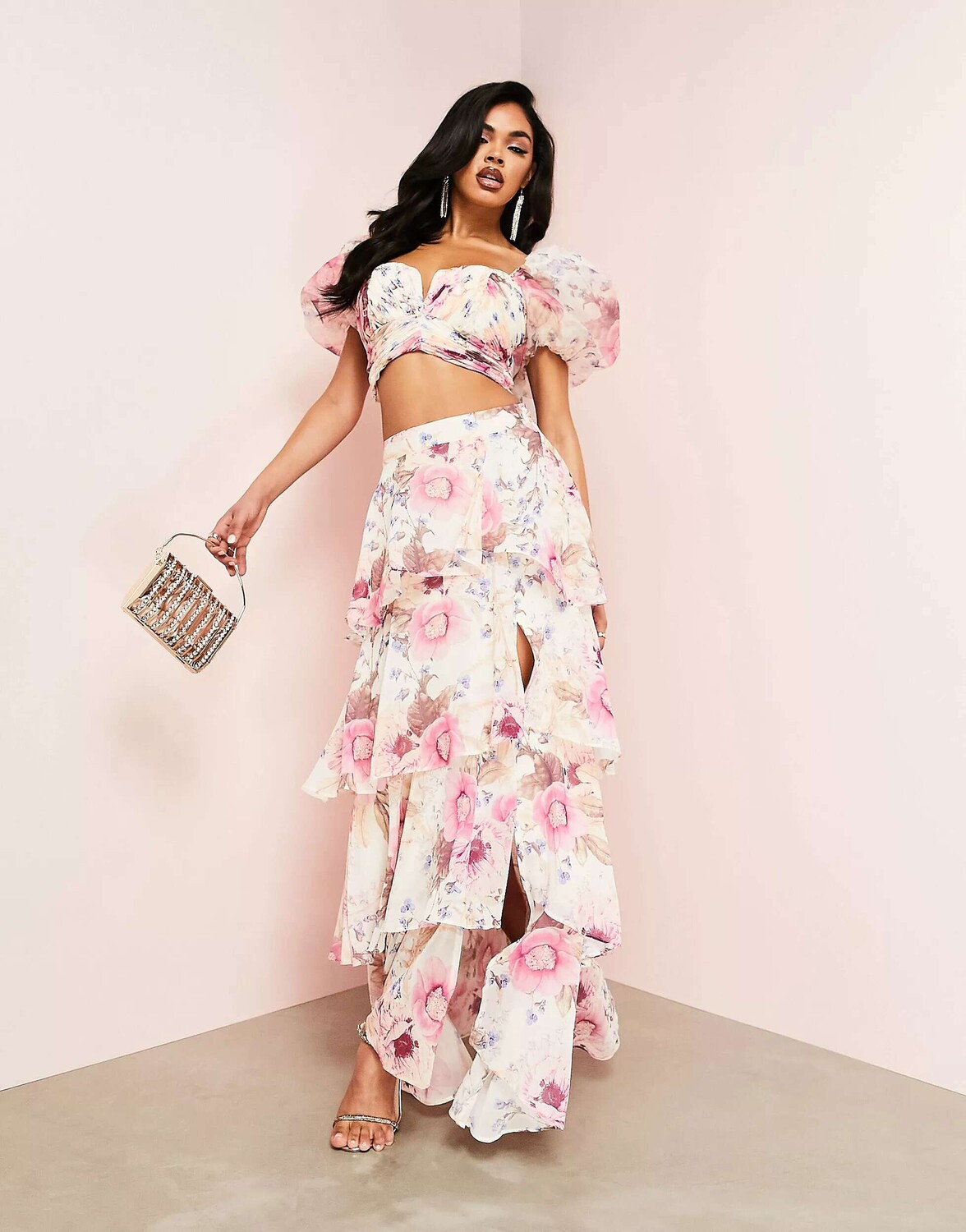 

Коордная юбка макси со сборками и запахом ASOS LUXE с цветочным принтом