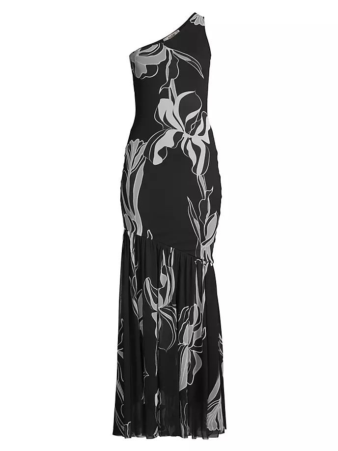 Тюлевое платье на одно плечо с цветочным принтом Fuzzi, цвет nero