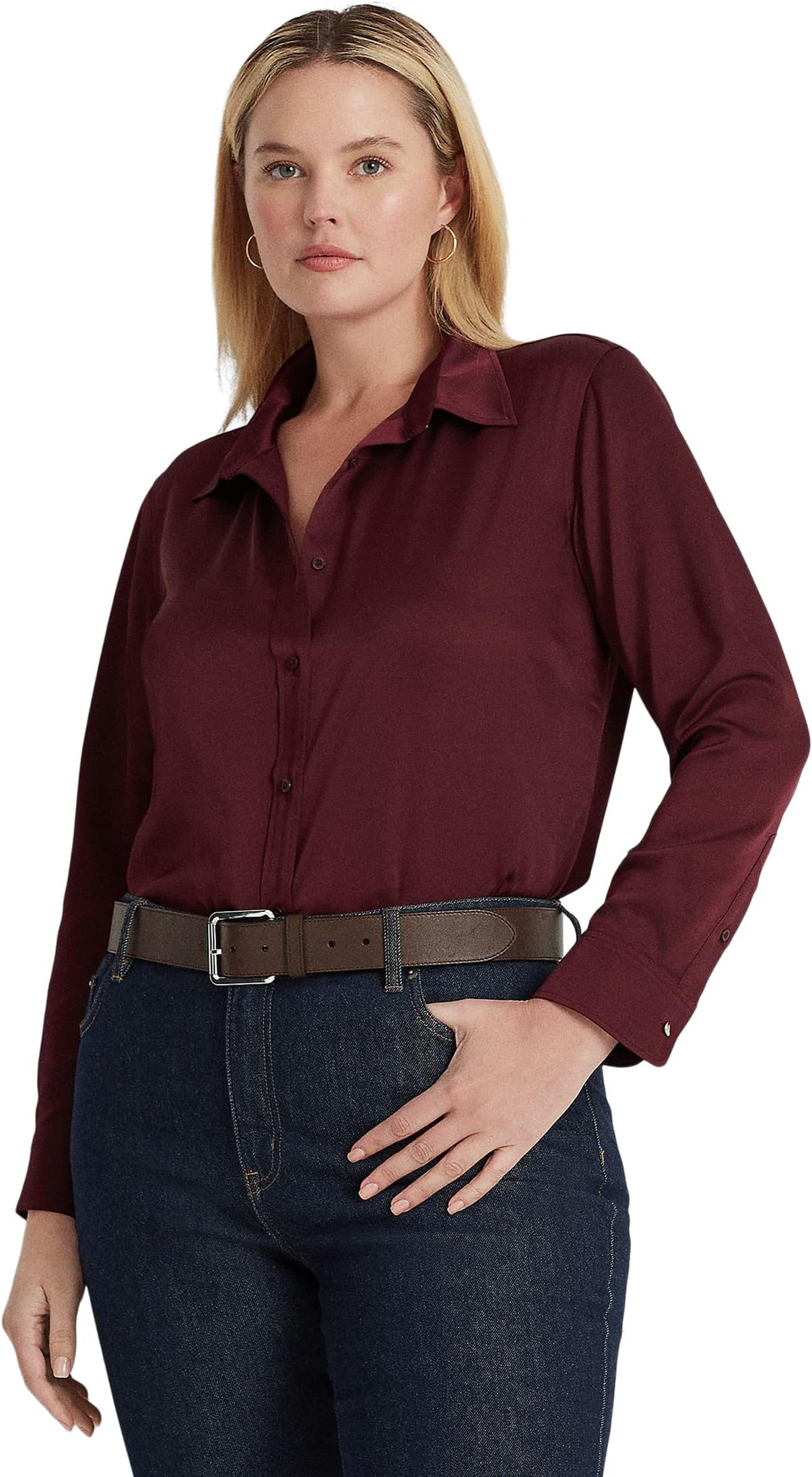 Атласная рубашка из шармеза больших размеров LAUREN Ralph Lauren, цвет Vintage Burgundy
