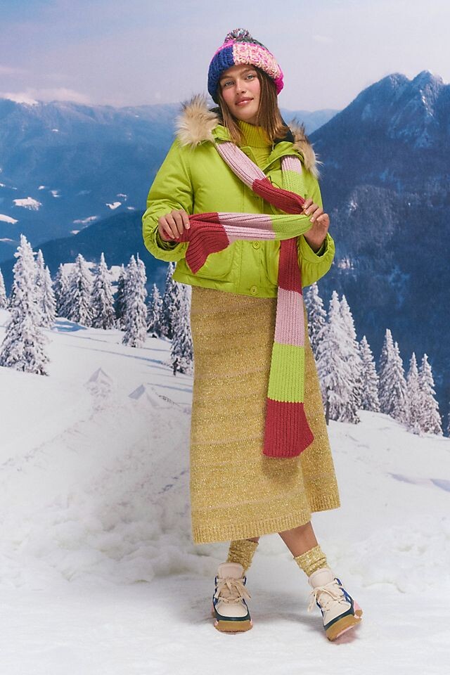 

Шарф массивной вязки Ugg в рубчик, розовый
