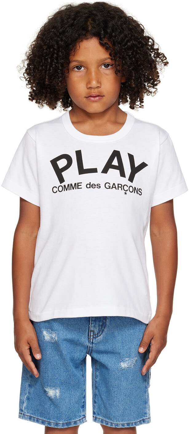 

Детская белая футболка с принтом Comme des Garçons, Белый