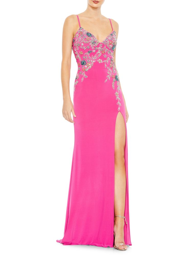 Украшенное платье с открытой спиной и разрезом Mac Duggal, цвет Candy Pink
