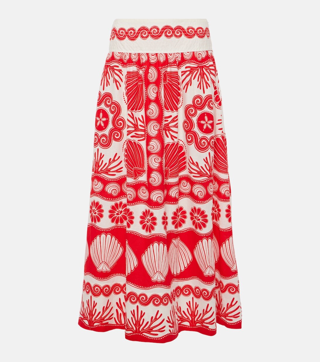 

Красная юбка макси Ainika Shell из смесового льна Farm Rio, красный