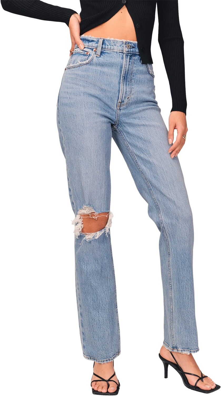 

Джинсы Ultra High Rise 90s Straight Jean Abercrombie & Fitch, цвет Medium/Destroy