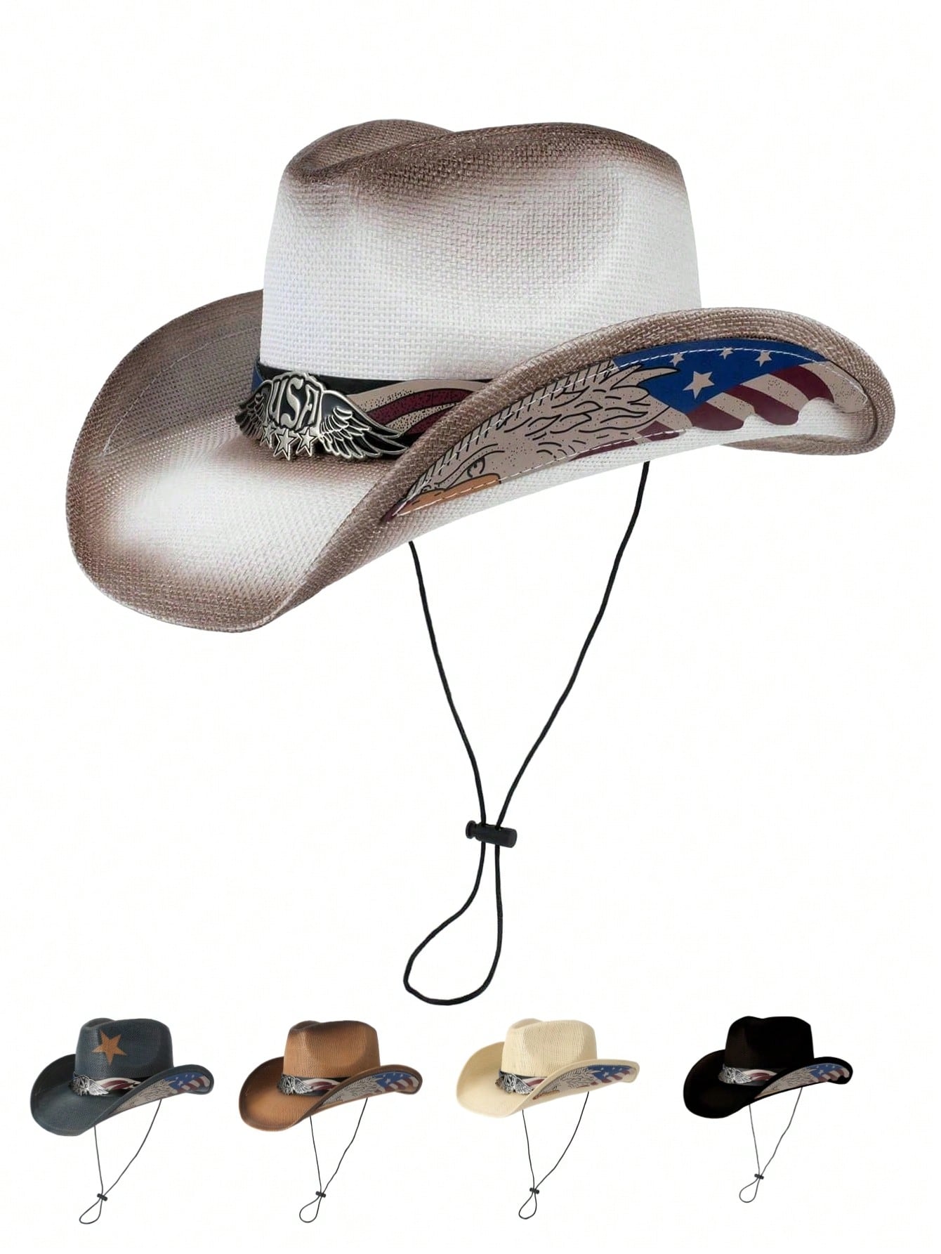 1шт Ковбойская шляпа в стиле вестерн с большими полями и лоскутным дизайном, многоцветный персонализированная широкополая фетровая шляпа портативная дышащая унисекс шляпа женская шляпа ковбойская шляпа