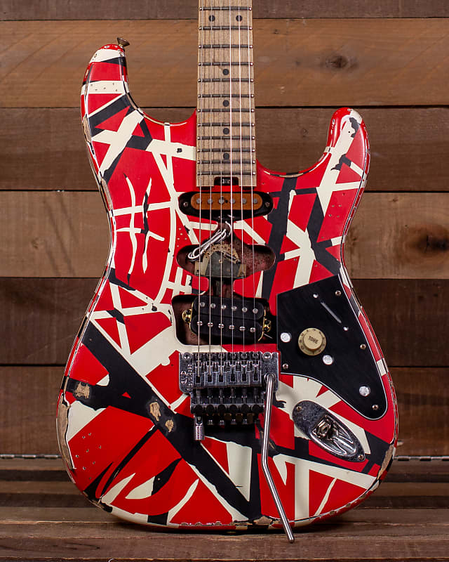 электрогитара evh frankie relic series guitar maple fretboard relic red Электрогитара EVH Striped Series Frankie, Maple FB, Red with Black Stripes Relic