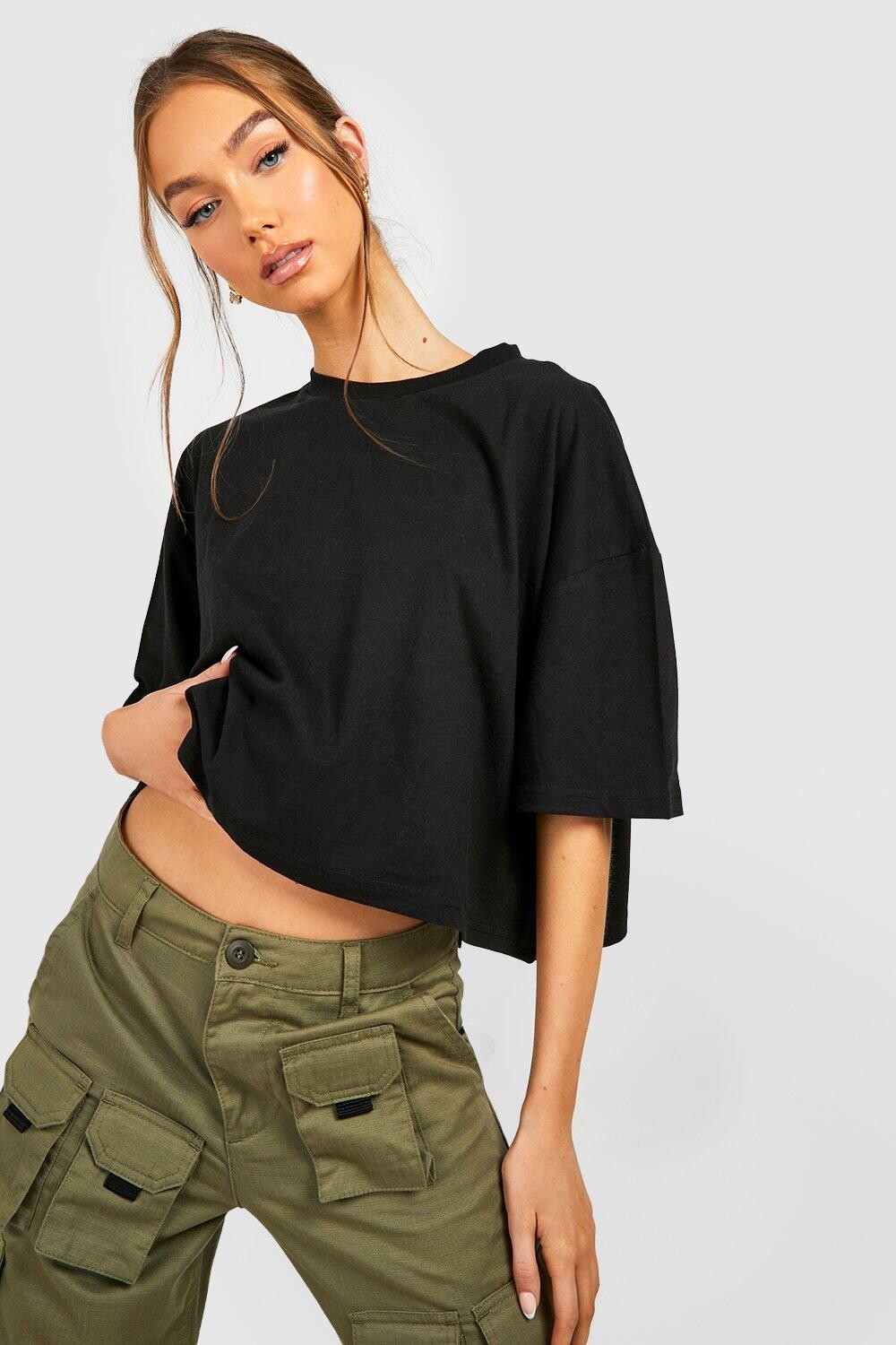 

Укороченная футболка оверсайз Jean Grazer boohoo, черный