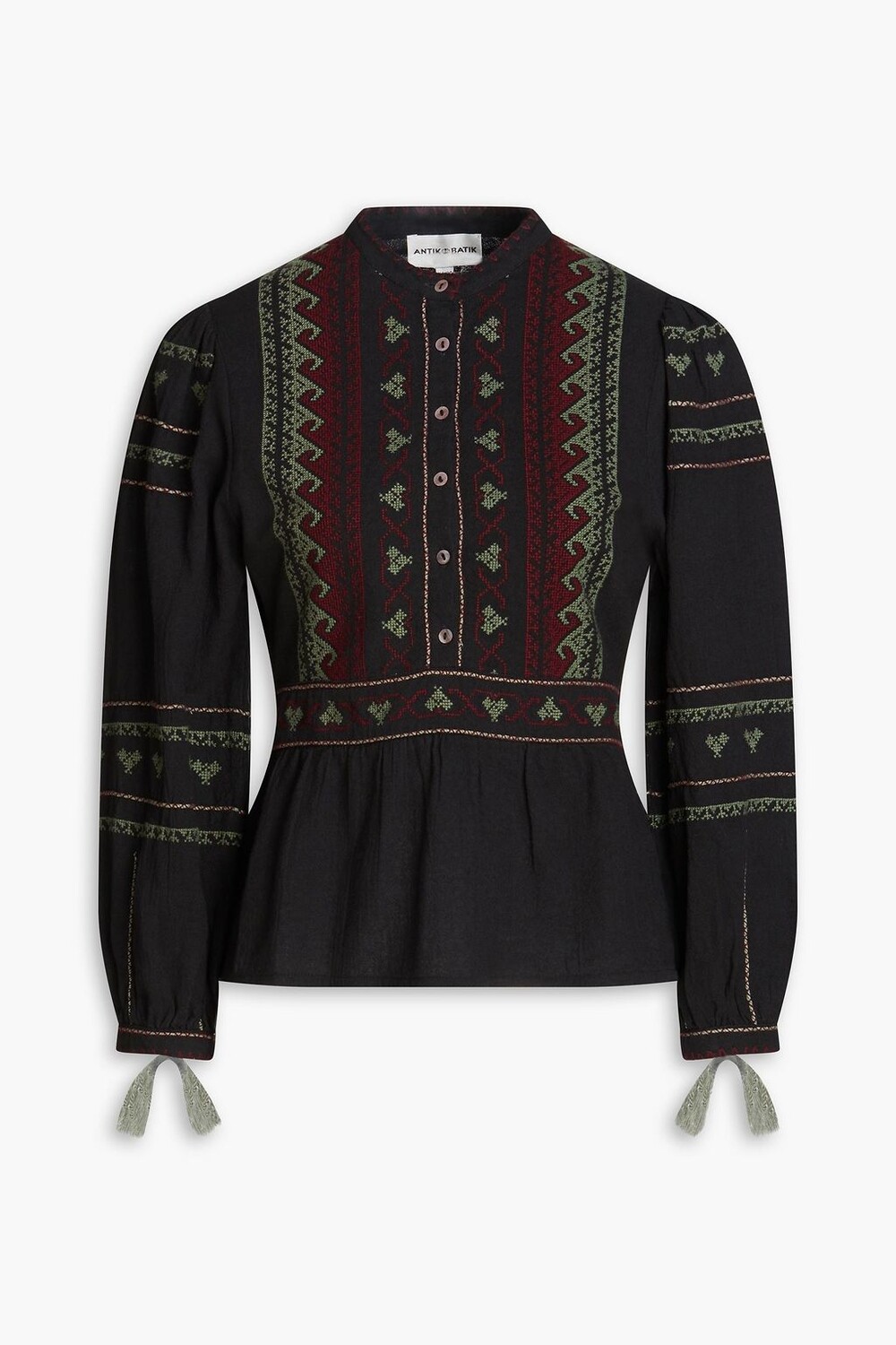 

Блузка с баской из хлопковой вуали Lyna с вышивкой ANTIK BATIK, угольный